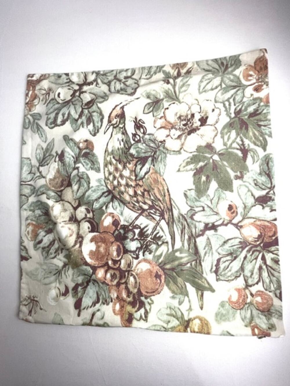 Pottery Barn Pheasant Bird Botanical Floral Pillow Cover 22x22 Cottagecore